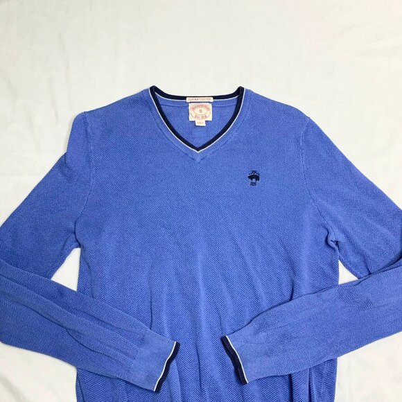 Brooks Brothers Mens 100% Supima Cotton Long Sleeve V-Neck Sweater Blue Sz Small - Picture 1 of 7